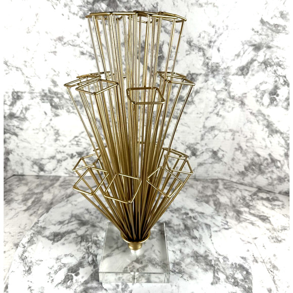 Vintage Other - Modernist Gold Geometric Escher Perspective Cube Sculpture Clear Lucite Base‎